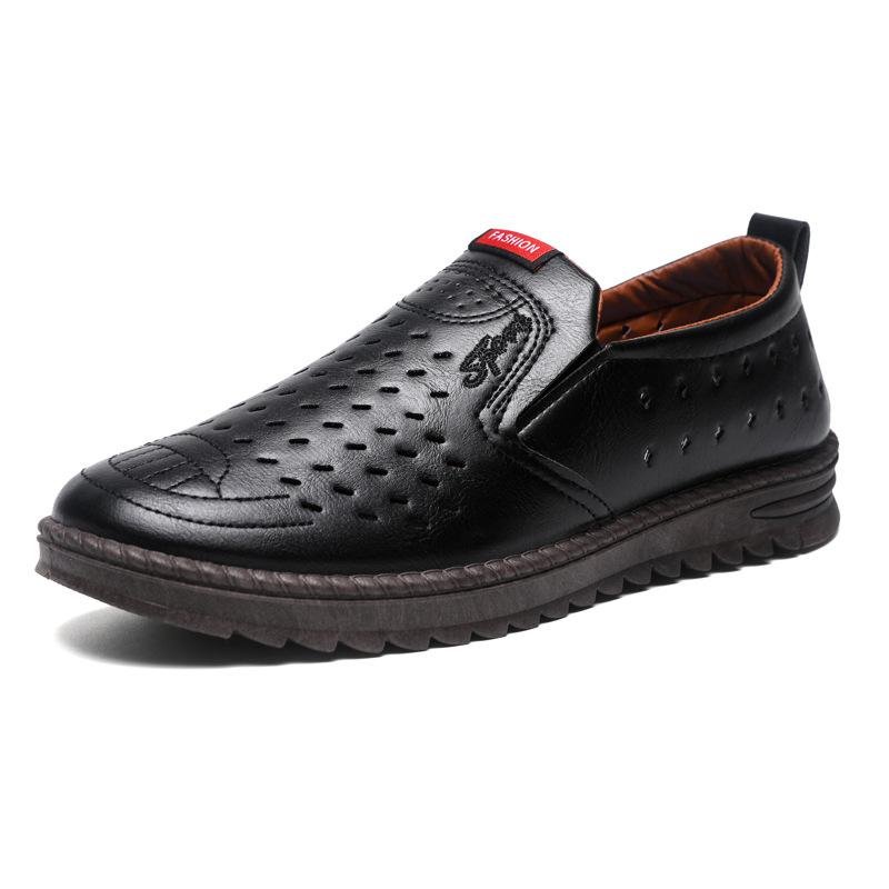 Hollow Mesh Shoes Summer Men's Sandals Hollowed Leather Shoes Soft Leather Cool Leather Shoes Breathable Hole Shoes Middle-aged Dad Men's Shoes