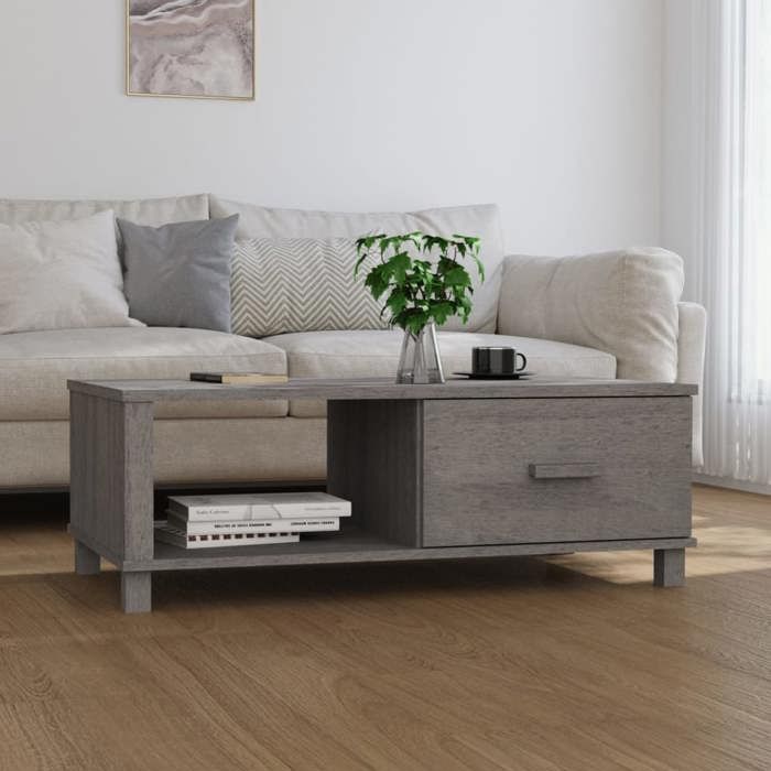 Table basse - vidaXL - HAMAR - Bois massif de pin - Gris clair - 100x55x35 cm