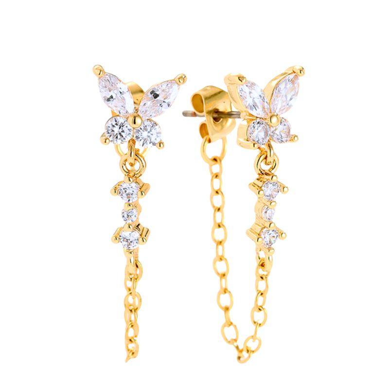 925 Silver Needle Luxury Long Chain Tassel Crystal Stud Earrings For Women Exquisite Pendant Gold Earrings Fine Jewelry