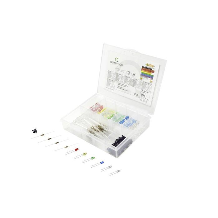 Quadrios Assortiment de LEDs rouge, vert, jaune, bleu, blanc froid, blanc chaud 3 mm 20 mA 3.0 V