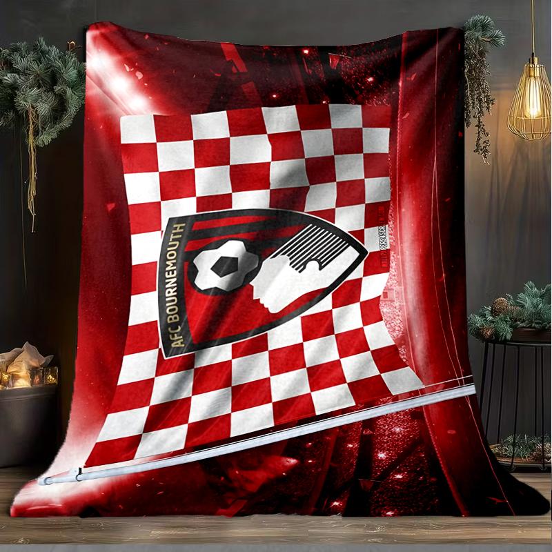 1PC Soccer Ball Afc Crest Printed Soft Flannel Blanket Throw for Adult Bedroom Living Room Sofa Camping Travel Fan Gifts Christmas Gifts