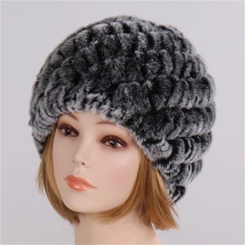 Lady Winter 100% Natural Real Rex Rabbit Fur Hat Women Soft Rex Rabbit Fur Cap Warm KnittedHats