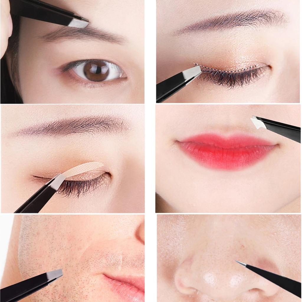 Haren Verwijderen Pincet Roestvrij Staal Wenkbrauwpincet Roze Schuin Zwarte Punt Punt Gezicht Schadevrij Make-up Schoonheidstool Zwart