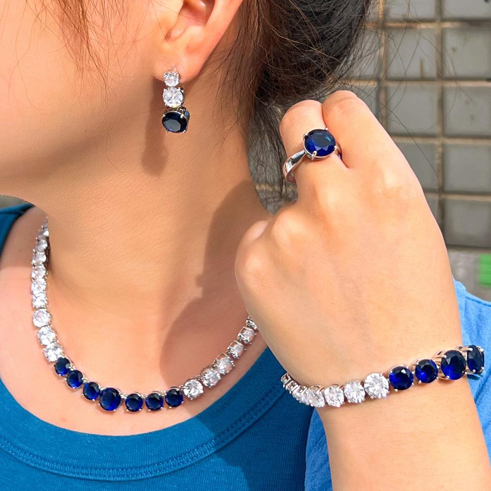 Wind Banquet Dress Accessories Four-Piece Chain Zircon Necklace Earrings Bracelet Ring Set