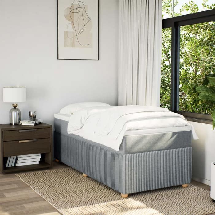 VidaXL Slatted Bed Base with Mattress Light Grey 90x200 Cm Fabric 3285539