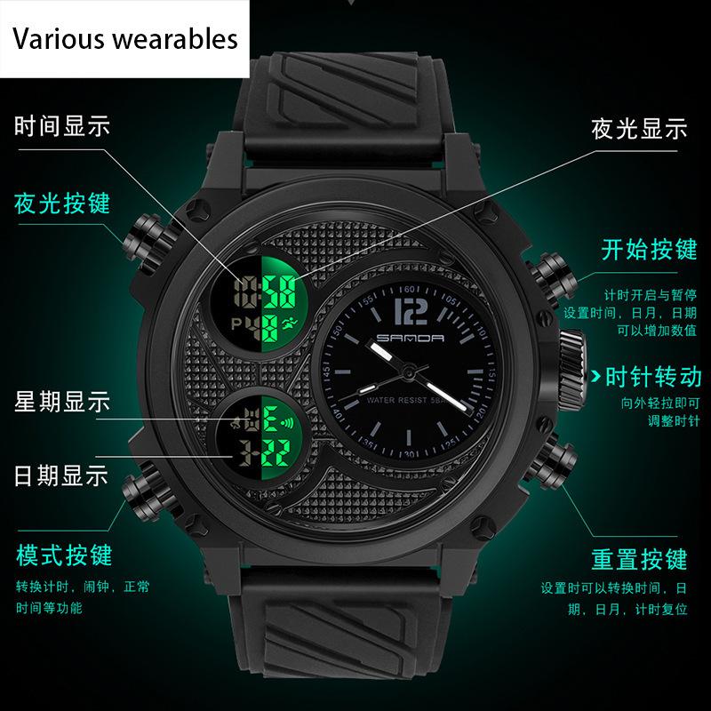 Ceas Sport Nou Studenți Bărbați Exterior Fosforescent Rezistent la Apă Tactic Tineret Afișaj Dual Ceas Electronic