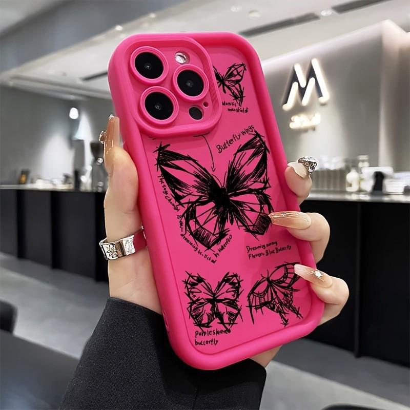 Black Line Butterfly Phone Case for Apple iPhone 11-16, Bamboo Design, Eye-Catching X Cross-Pattern