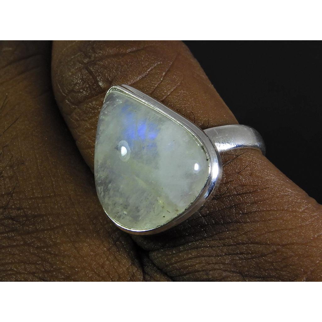 Natural Rainbow Moonstone 925 Solid Sterling Silver Ring Size US-7.5 PG-53
