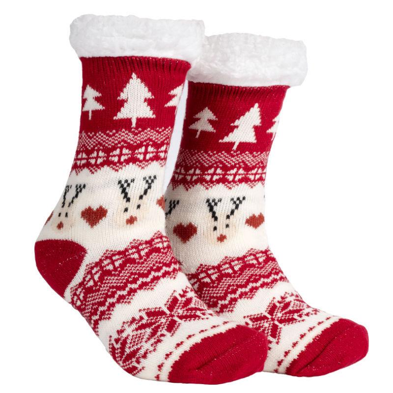 Women's Mid Tube Socks Christmas Floor Socks Home Sleep Winter Velvet and Thick Anti-slip Carpet Socks