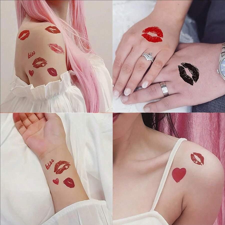 10 STÜCKE Valentinstag Temporäre Tattoo Aufkleber Rote Liebe Rose Lippen Kuss Herz Fake Tattoo Abziehbilder Themen Dekorationen Zubehör