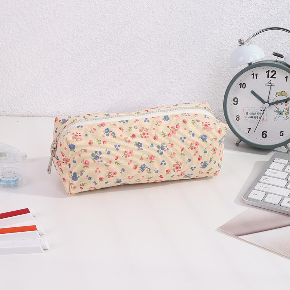 High Quality Fresh Floral Pen Bag Portable Multifunctional Pencil Case Large Capacity Stationery Organizer School Office