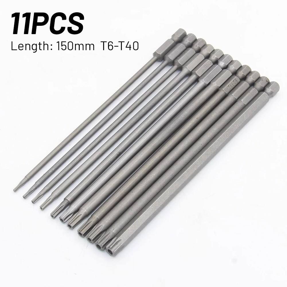 11pcs 150mm Long Magnetic Torx Screwdriver Bits Electric Screwdriver Head -T40