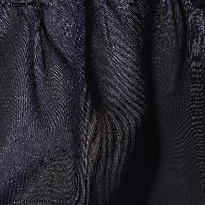 INCERUN Men Long Sleeve Bow Knot Mesh Sheer Hollow Out Party T-shirts Tops