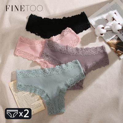 FINETOO 2PCS Damen Baumwollunterwäsche Sexy Spitze Blumenhöschen Low Rise Bequeme Dessous Erotik Nahtlos Atmungsaktive Dessous