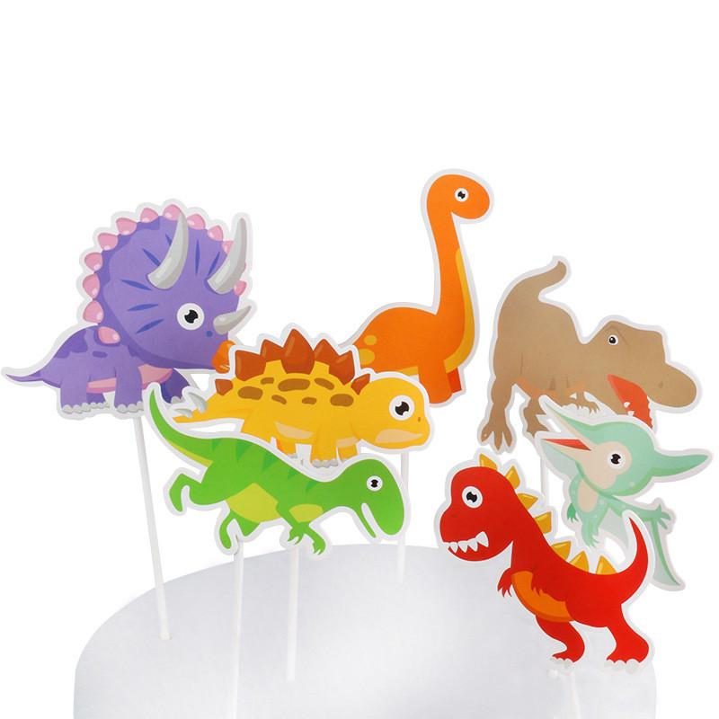 Themed Cake Dinosaur Accessory Paper Flag Plugin Set Birthday Decoration Party