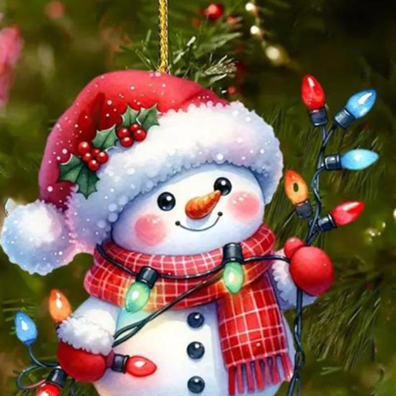 Snowman Christmas Tree Ornament Acrylic Cartoon Snowman Hanging Ornament for Car Rearview Mirror Window Christmas Tree Party Decor