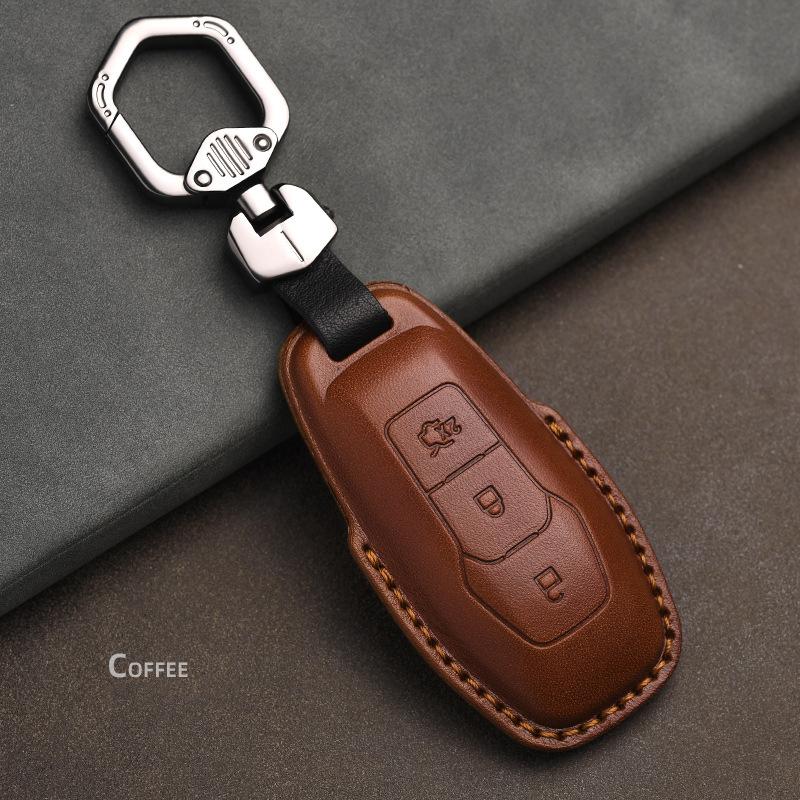 Leather Car Key Cover Case For Ford Mondeo Ranger S C Max Explorer 5 Fiesta ST F15 Mk4 MK3 MK5 Ring Accessories Key Chain