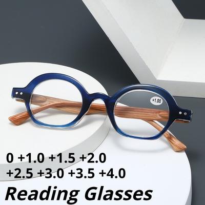 Round Wood Grain Anti Blue Light Reading Glasses Comfortable HD Presbyopia Glasses Unisex Diopters 0 To +4 0