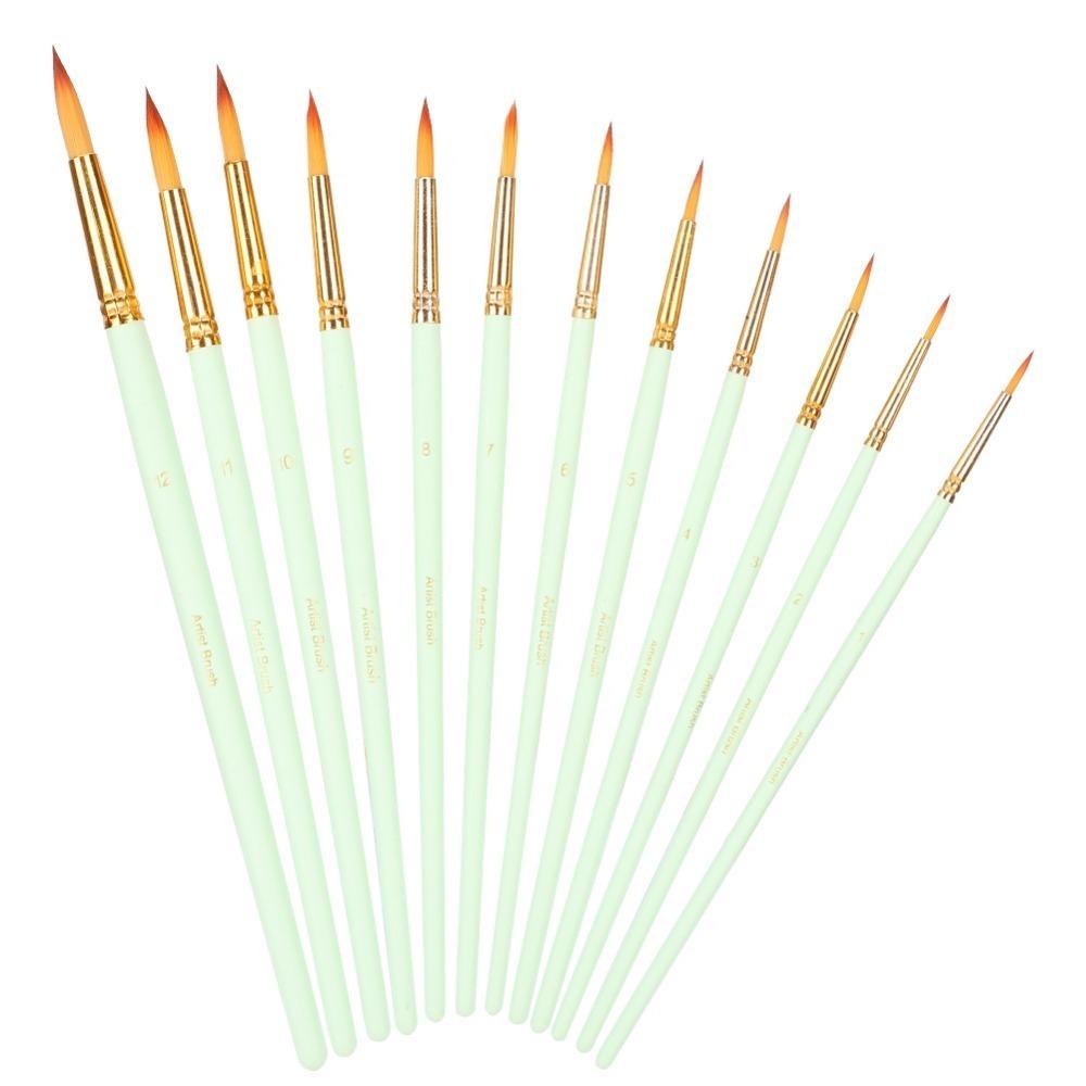 

12PCS Green pole Pointed Tip Art Brushes Green Handle Painting Brushes Amateur hand painting Paint Brushes