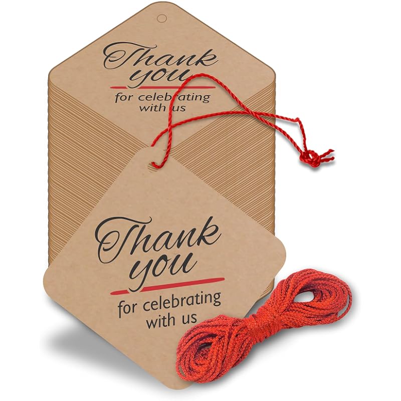 Clickedin - Thank You Brown Tags For Packaging With String 50 Pieces