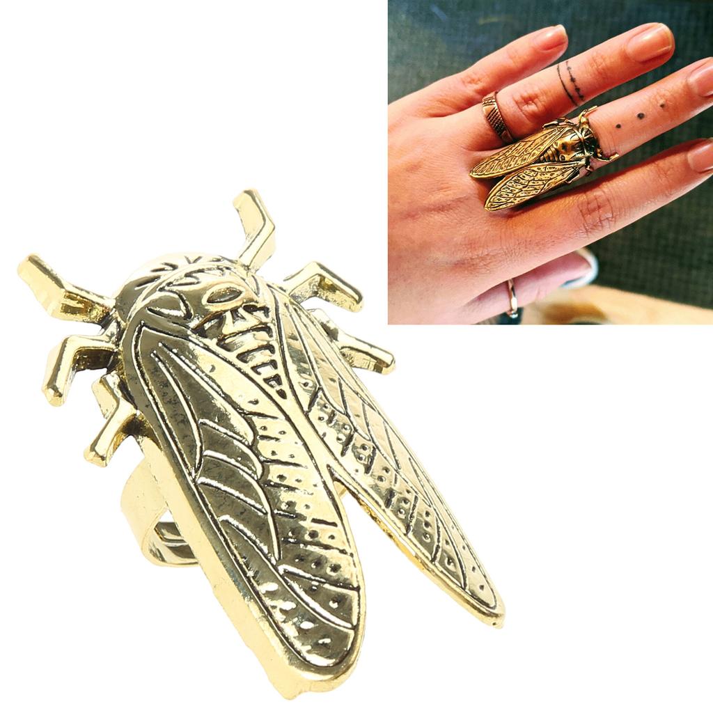Elegant Insect Shaped Rings Jewelry Unique Rings Jewelry Unisex Gold Color Finger with Large Cicada for Fashioniasts