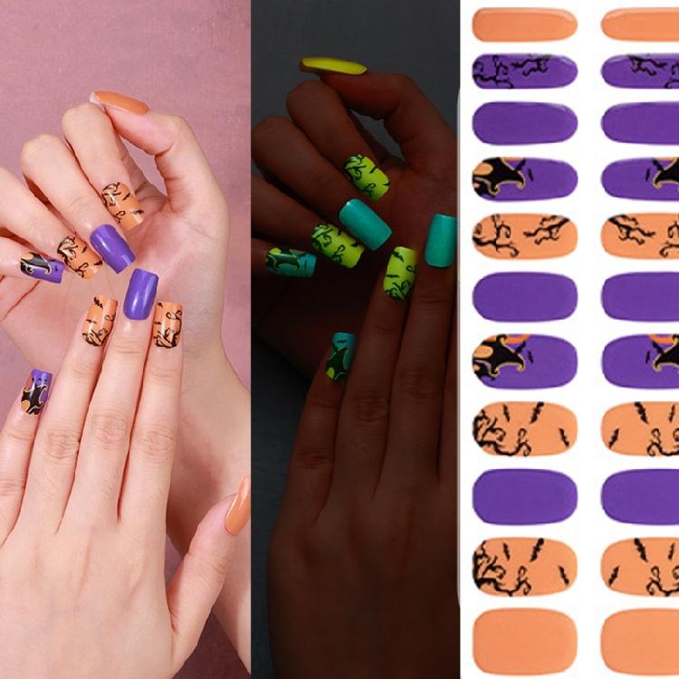 Halloween Full Nail Strips Full Nail Wraps Luminous Halloween Nails Stickers Gel Nail Strips Nails Art Decoration