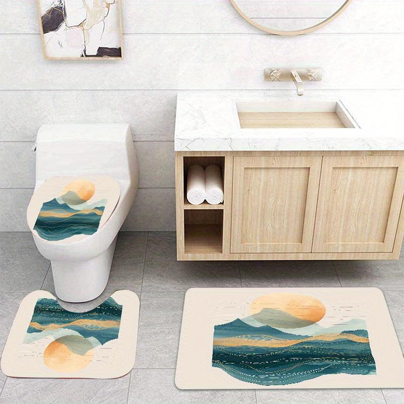 Modern Landscape Bathroom Set - Mountain River Sunshine Shower Curtain, Polyester, With 12 Hooks, Non-Slip Mat, Machine Washable