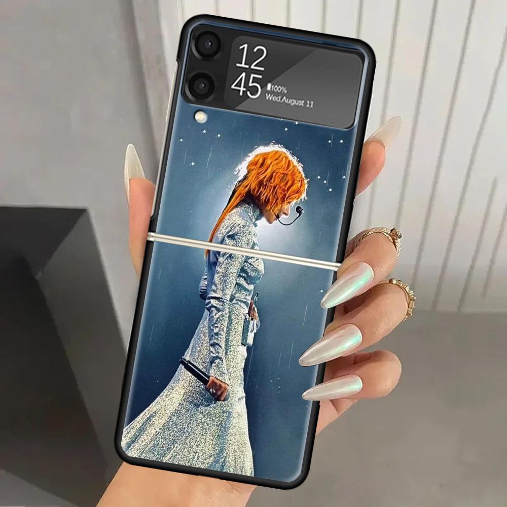 Mylene Farmer Hard PC Phone Case For Samsung Galaxy Z Flip 7 6 5 4 3 Black ZFlip7 ZFlip6 Flip5 Flip4 Flip3 5G Print Cover
