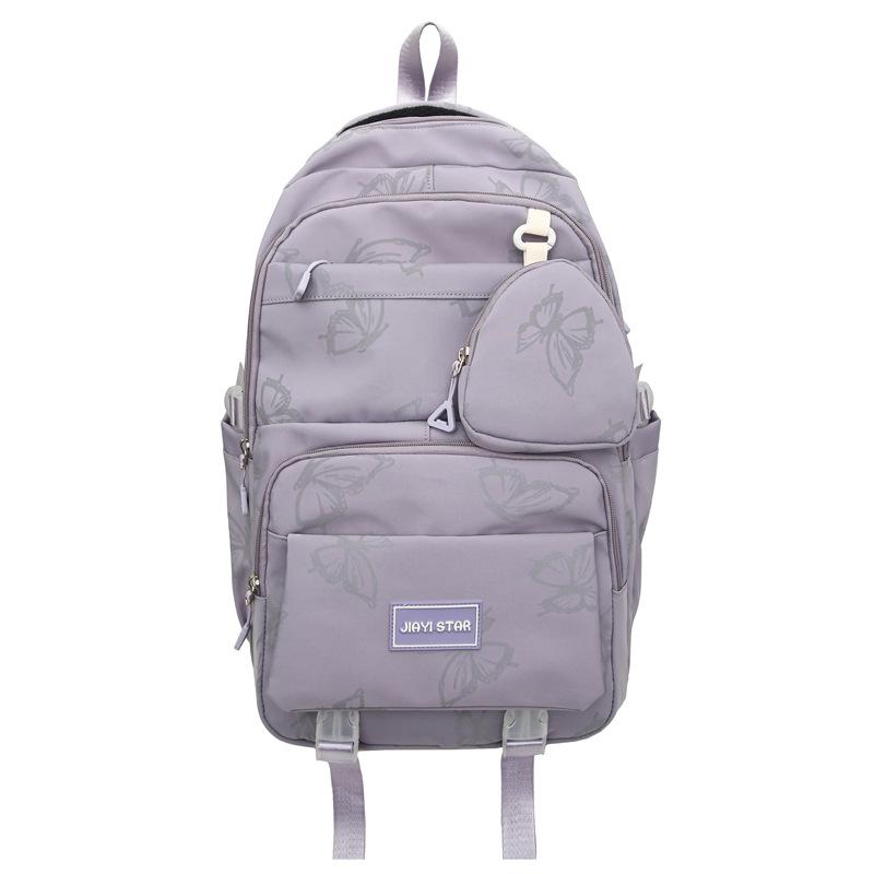 Butterfly Print Backpack Student Schoolbag Women's Large Capacity Travel Lightweight Backpack with Coin Purse