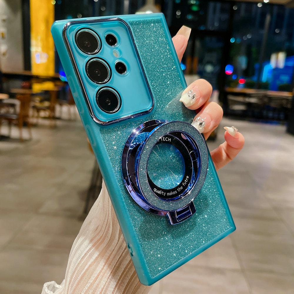 

Для Samsung Galaxy S24 Ultra Bling Ring Holder Чехол из ТПУ Блестящий магнитный чехол из ТПУ для Galaxy S23 FE S22 S21 Ultra For Galaxy S20 FE синий