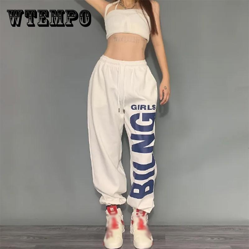 Einfarbige Sporthose für Damen, locker sitzende Hip-Hop-Hose, weibliche Jazz-Hip-Hop-lange Jogginghose, bedruckt