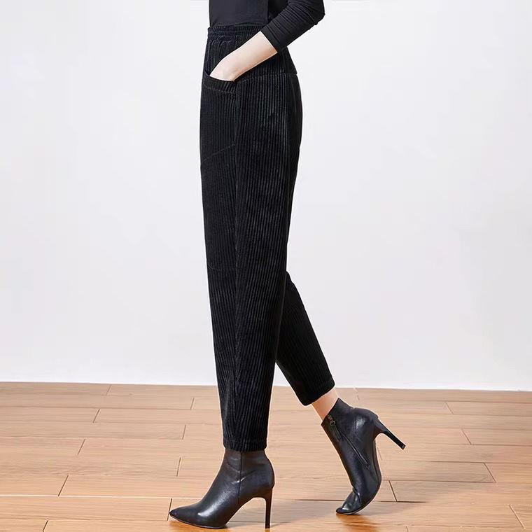 Women's Corduroy Harem Pants Autumn Winter Thickened Plus Size Loose High Waist  Fleece Pants