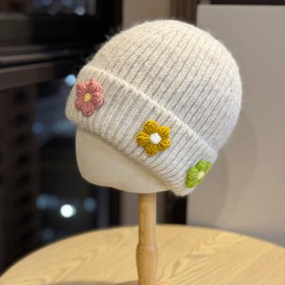 Women's Hats  Women's Autumn and Winter Woolen Hats Knitted Hats Cold Hats Winter Warm Confinement Hats Baotou Hats Cute Flowers