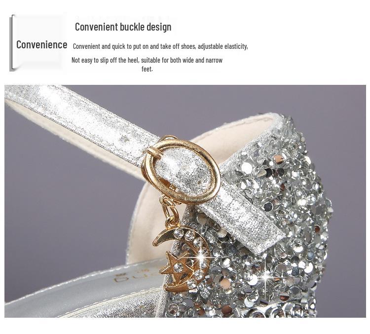 Princess Rhinestone High Heel Sandals - Non-Slip, Soft Sole Girls' Summer Fashion Shoes