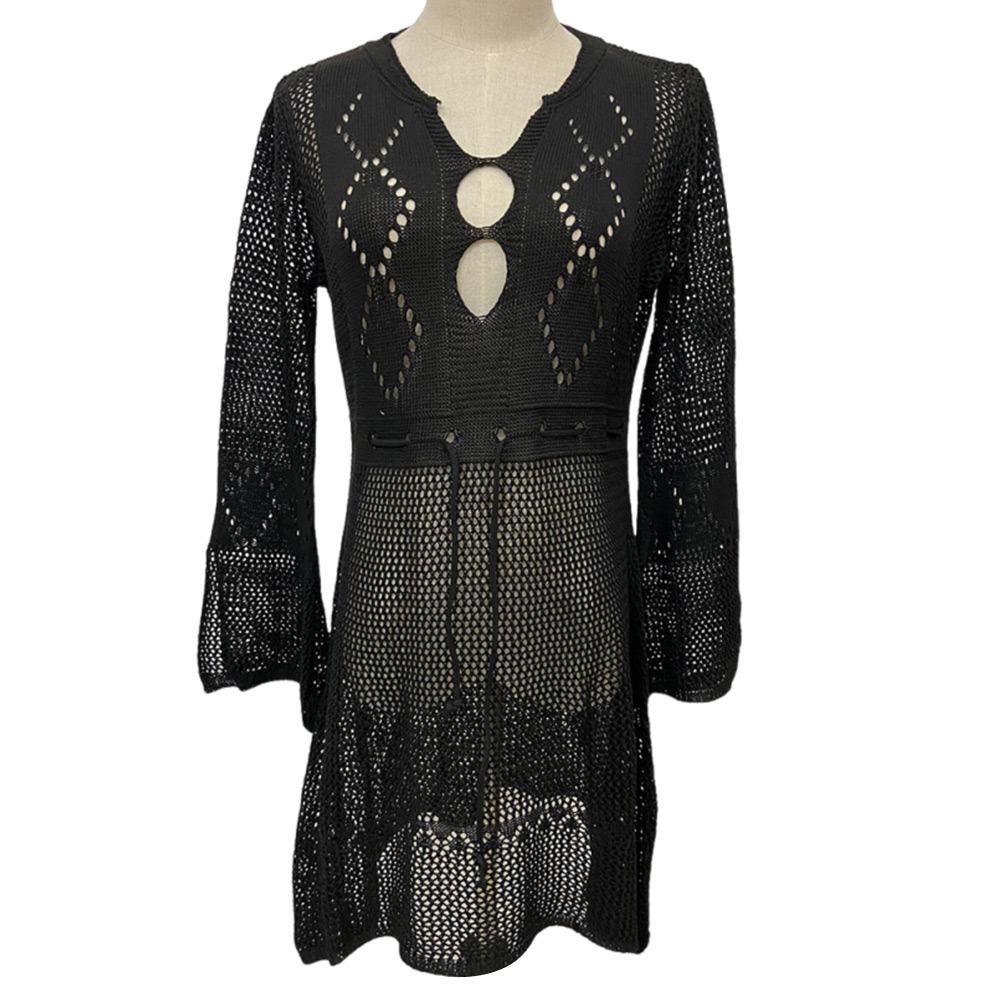 Fashion V Neck Summer Sunscreen Smock Knitted Hollow Out Swimsuit Cover Up Dress Loose Bathing Suit Swim Dress for Women