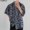 INCERUN Summer Oversized Men Lapel Neck Short Sleeve Print Casual Shirts
