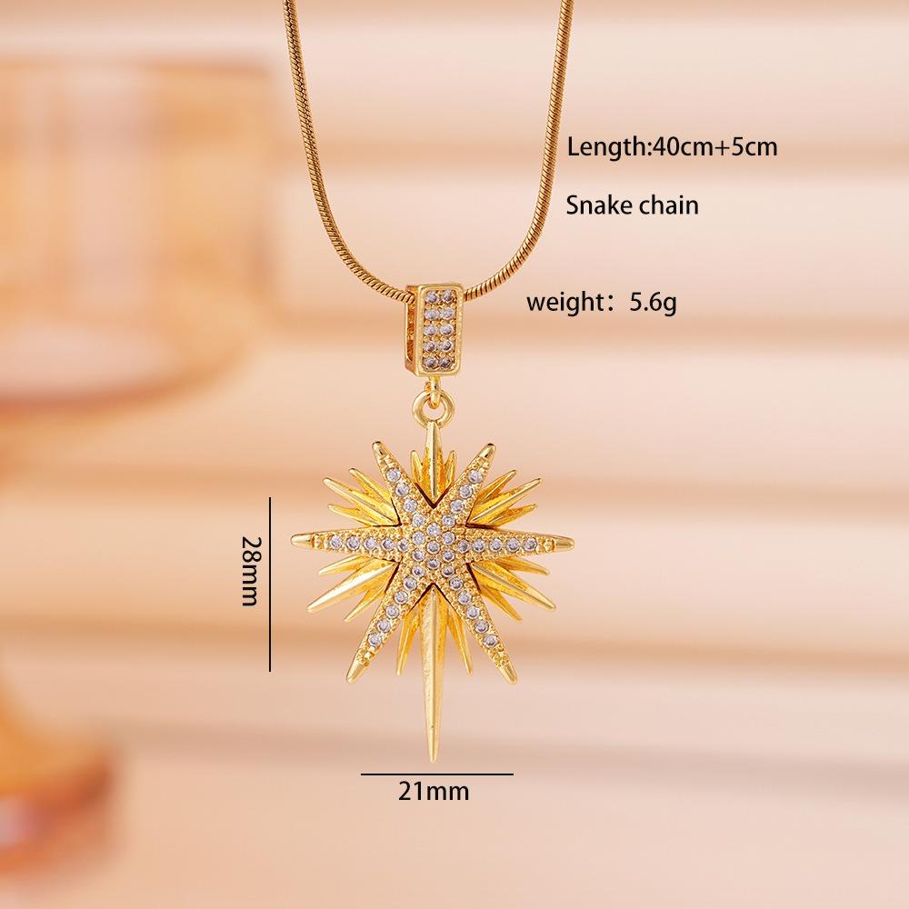 Fashion Temperament Stainless Steel Inlay Zircon Shiny Octagonal Star Pendant Necklace for Women Exquisite Charm Jewelry Gifts