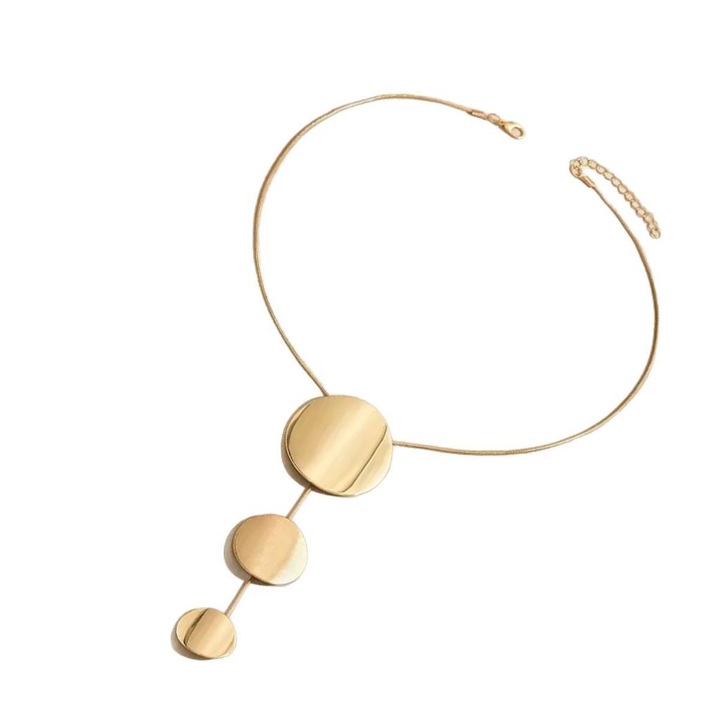 Metal Smooth Three-disc Y-shaped Necklace for Women's Niche Versatile and Elegant Women's Items