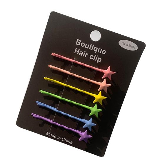 

6Pcs Girl Hairpins Baking Paint Process No Peeling Stable Grip Metal Clip Base Hair Pins Star Heart Bowknot Decor Candy Color Hair Clips A