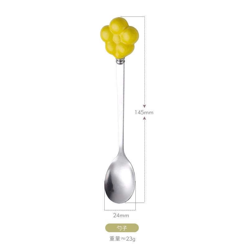 Cute flower stainless steel spoon and fork household student creative ceramic handle dessert coffee spoon fruit fork