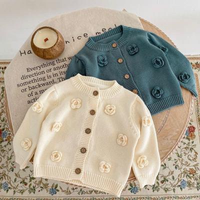 Autumn Baby Girl Children's Flower Knitted Crewneck Sweater Coat