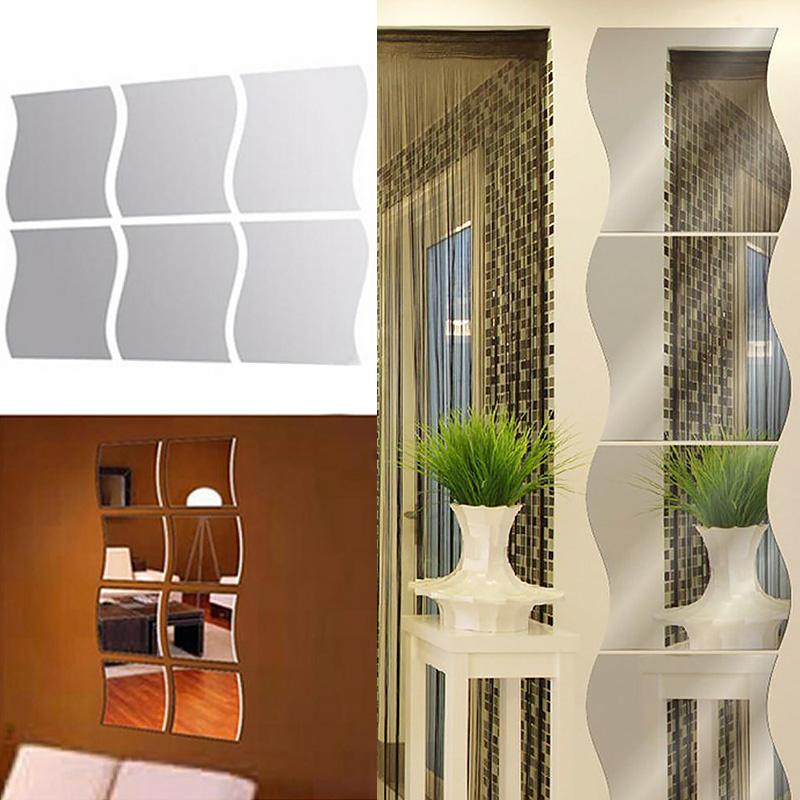 

6шт Домашний декор Настенное зеркало Гостиная Зеркало Зеркало Наклейки Искусство Виниловая фреска популярный предмет