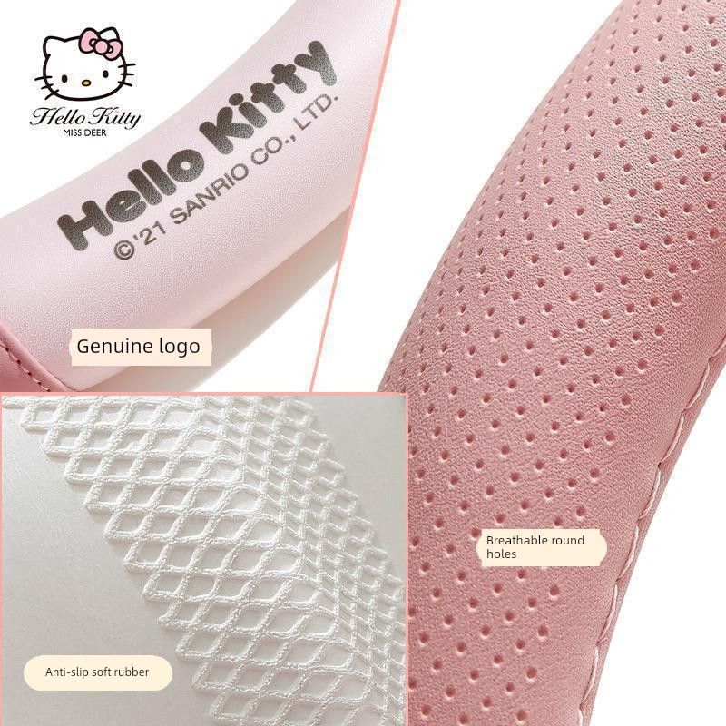 Hellokitty Car Steering Wheel Cover Is Suitable for Mercedes-Benz, Bmw, Women's Volkswagen, and Women's Leather Car Handlebar Cover
