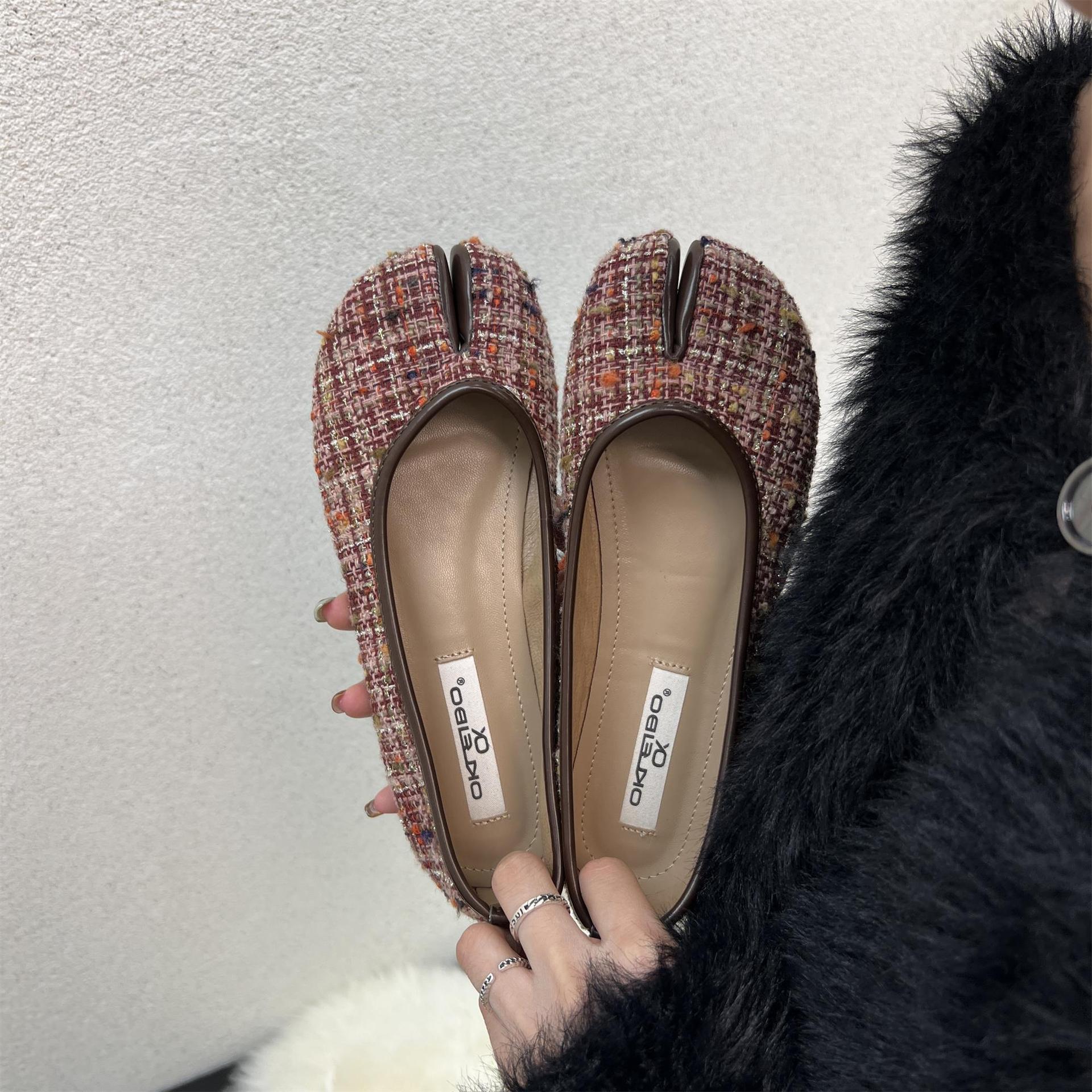 4 цвета женские туфли из клетчатой ткани в полоску Tabi Ninja Flats женские мокасины — фото 5