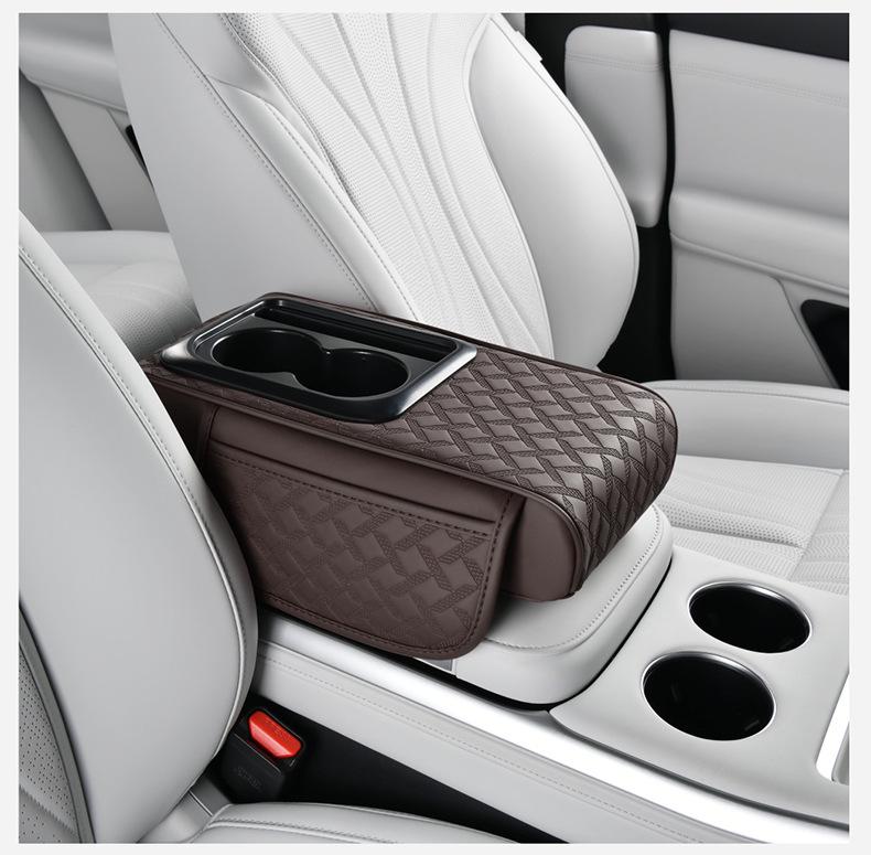 Car Armrest Pad with Console Riser, Tissue Box, Cup Holder & Protector 5-in-1