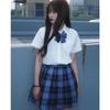 Limspace Sailor Uniform Perfect for Pleated Checkered Ribbon Halloween Short Long and Perfect for Amusement Entrance School and Cultural Blue Short