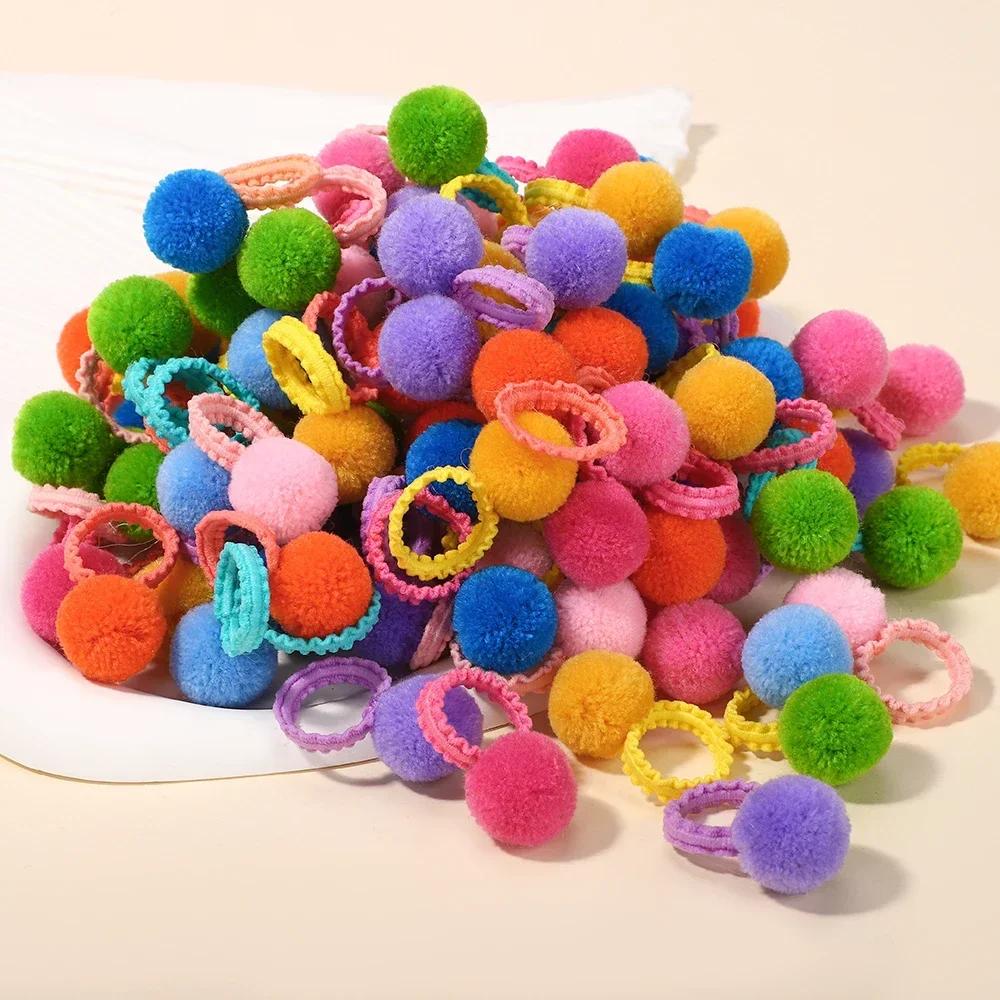20 Stück/Set Bunte Plüschkugeln Elastische Haarbänder für Kinder Mädchen Haargummis Zöpfe Gummibänder Kopfschmuck Haaraccessoires