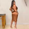 One-Shoulder Slit Midi Dress - Women's Fashion Solid Color, Europe & America Style