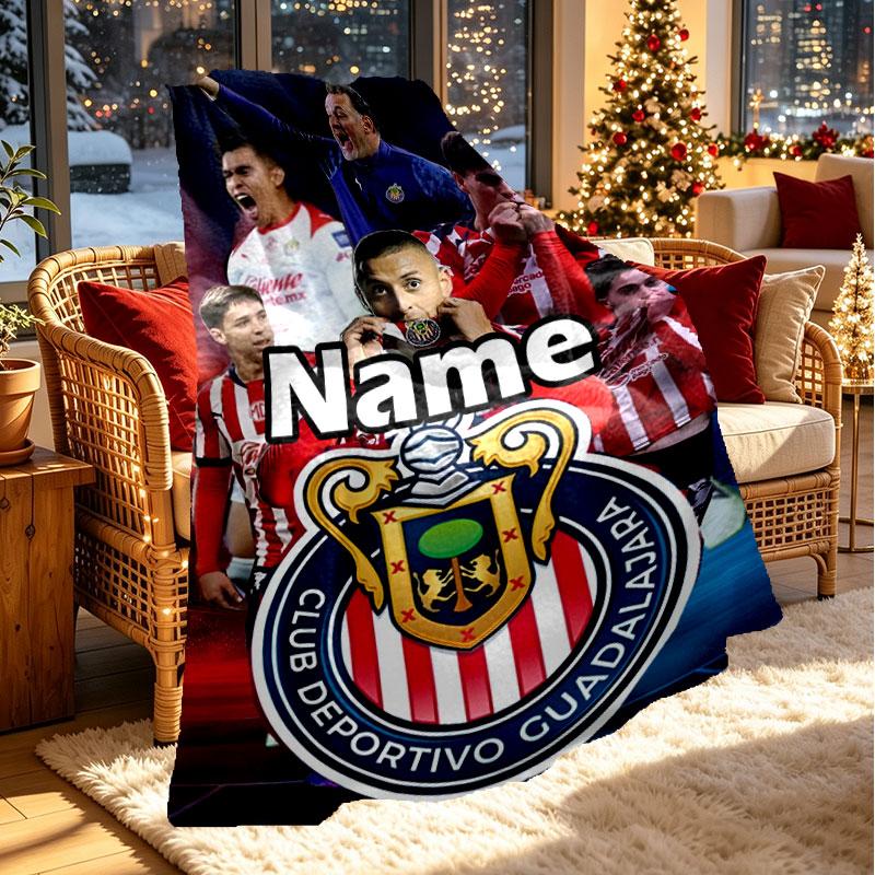Custom Name Personalized Club Deportivo Guadalajara Print Blanket, Home Decor, Bedroom, Sofa, Camping, Couch, Gifts for Birthday Christmas