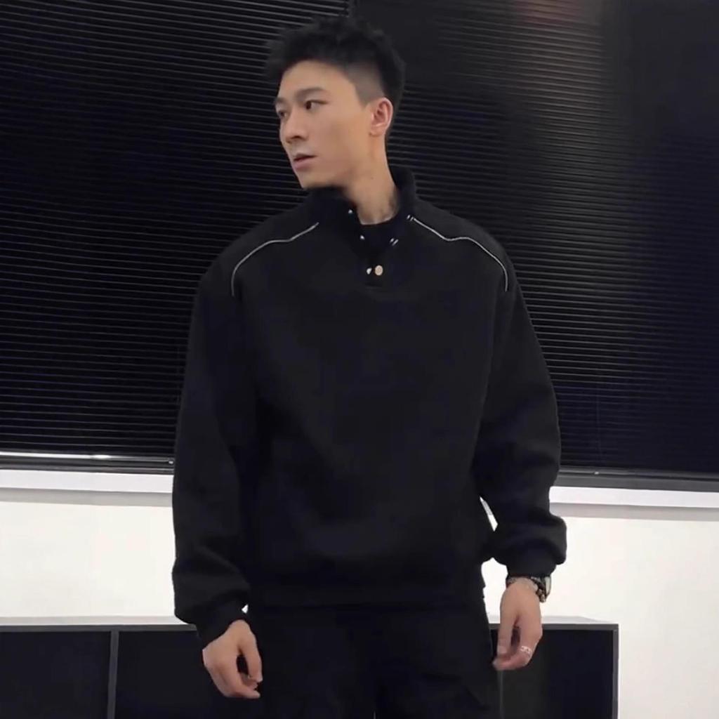 Men's High-End Cotton Long-Sleeve Sweatshirt – Solid Color, Round Neck, Versatile, Skin-Friendly Base Layer